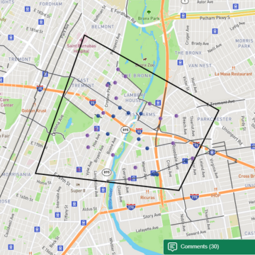 Map highlighting the Cross Bronx Central area