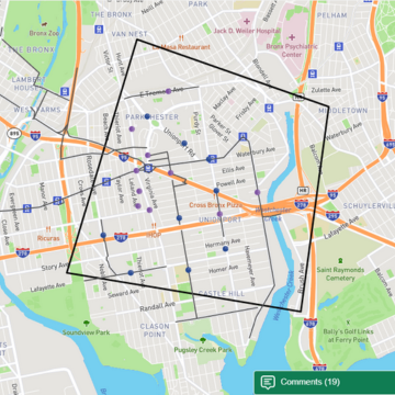 Map highlighting the Cross Bronx East area