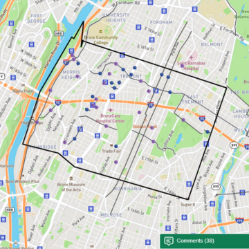 Map highlighting the Cross Bronx West area